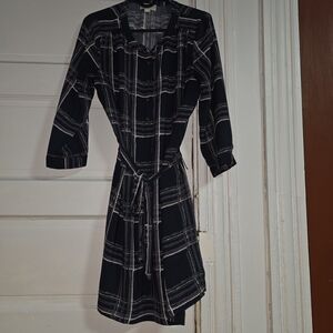 LOFT Black and White Checkered Long Sleeve Dress